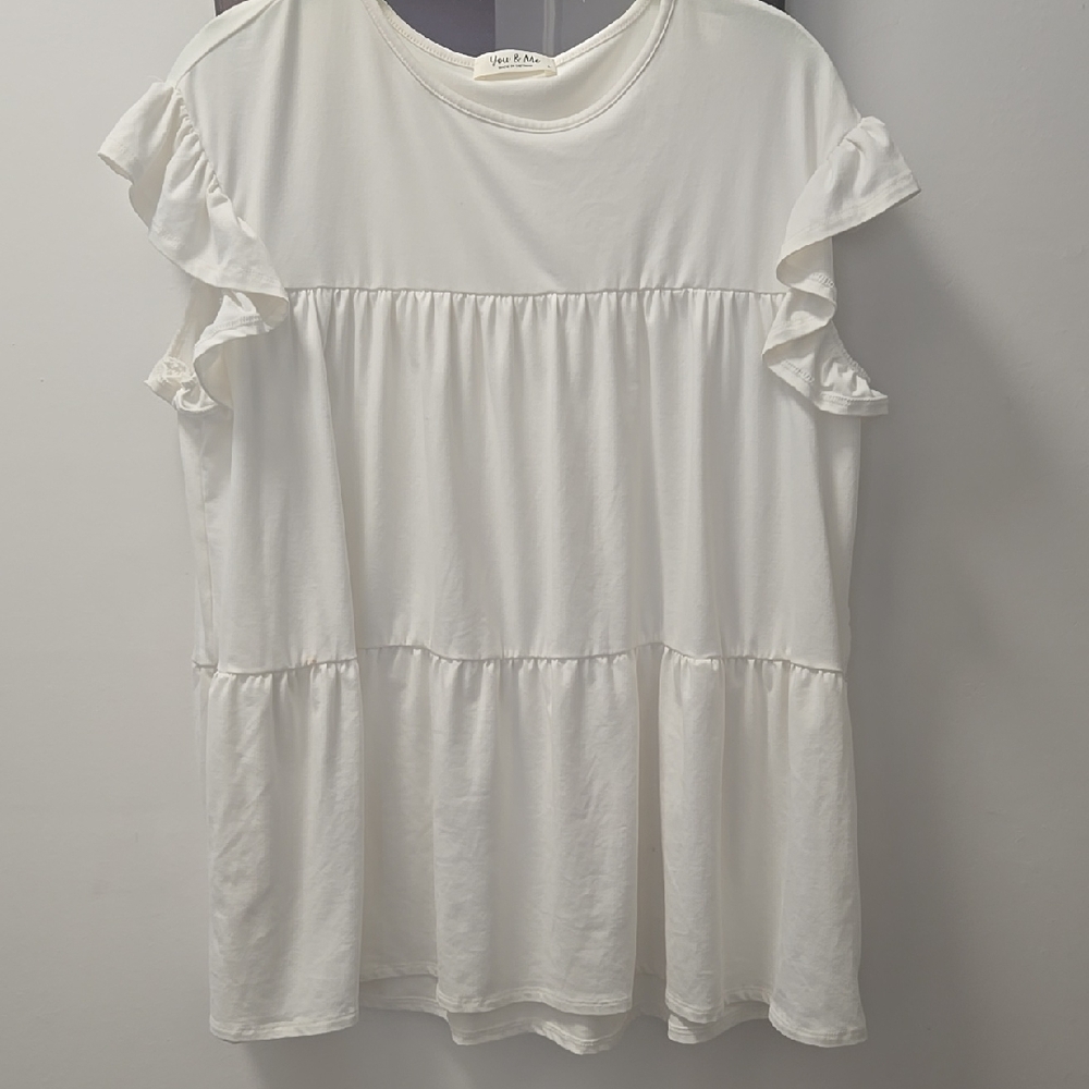 You And Me White Flutter Sleeve Ruffled Babydoll Top